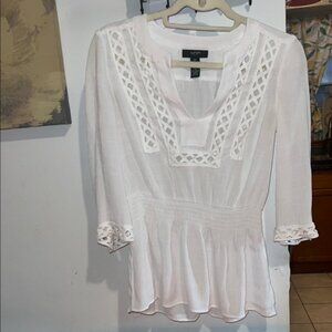 Alfani White Peplum Ruffled Bib Collar Blouse